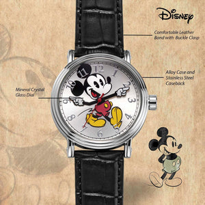 Amazon.com: Disney Mickey Mouse Adult Vintage Articulating Hands Analog Quartz Watch, Silver, Silver, Black : Clothing, Shoes & Jewelry
