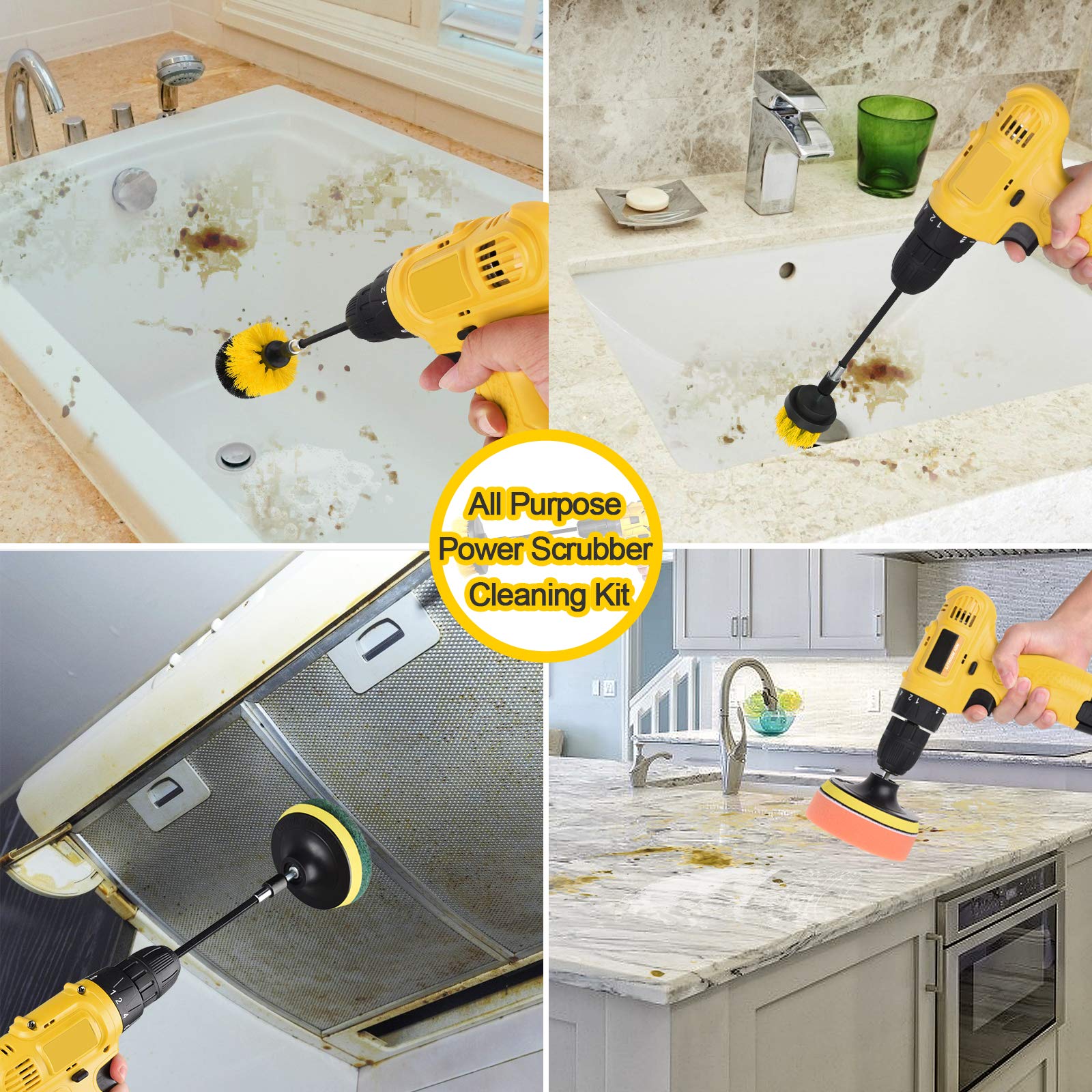 Buy now Drill Brush Power Scrubber Brush Set, Herrfilk Drill Brush Attachment Set with Extend Attachment and Scrub Pads Sponge, Drill Bit Scrub Brush for Cleaning Grout, Car,Tiles, Sinks, Bathtub at indiglob india