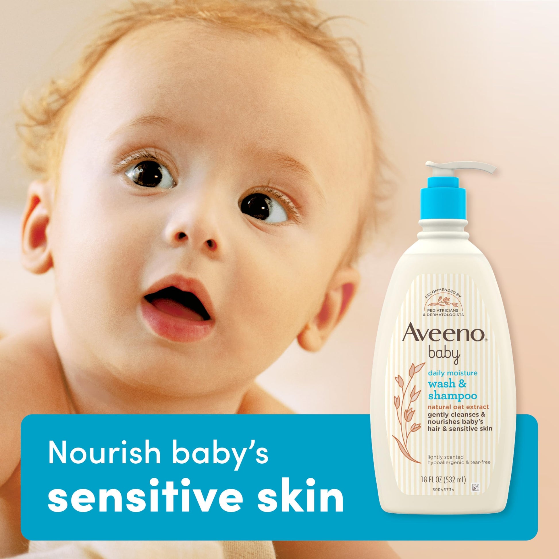 Buy now Aveeno Baby Daily Moisture Gentle Body Wash & Shampoo with Oat Extract, 2-in-1 Baby Bath Wash & Hair Shampoo, Tear- & Paraben-Free for Hair & Sensitive Skin, Lightly Scented, 18 fl. oz at indiglob india