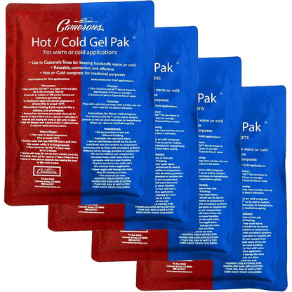 Camerons Hot or Cold Gel Pack - Set of 4 XL Ice & Heating Packs (8"x11")- Large Reusable Paks Keep Temp - Use in Casserole Carrier & Lunch Box for Food -Use as Warm & Cold Compress & Physical Therapy