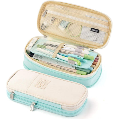 EASTHILL Big Capacity Pencil Pen Case Office College School Large Storage High Capacity Bag Pouch Holder Box Organizer Light Blue