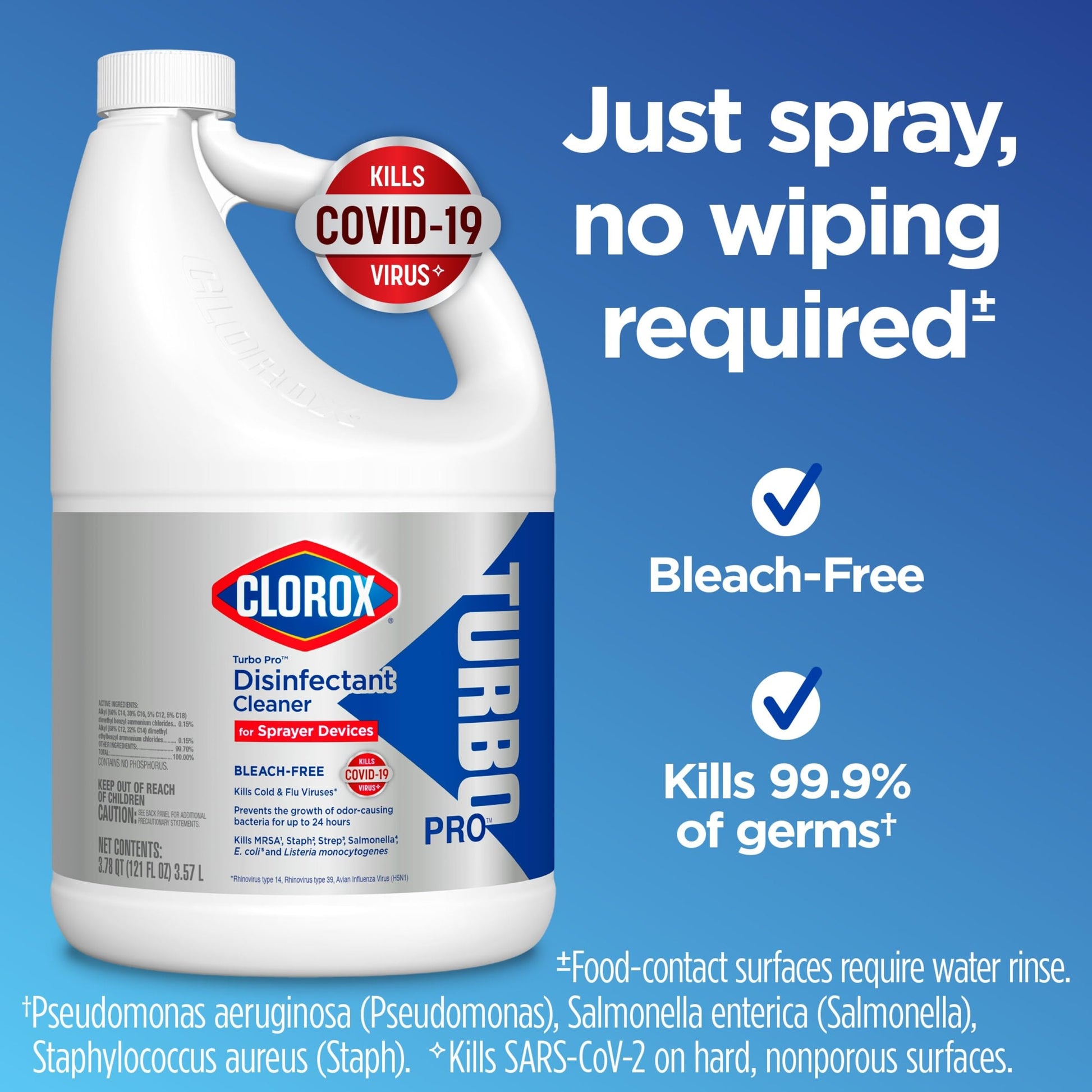 Buy now CloroxPro Clorox Turbo Disinfectant Cleaner for Sprayer Devices, Bleach-Free Healthcare Cleaning and Industrial Cleaning, Kills Cold and Flu Viruses, 121 Fl. Oz. - 60091 (Pack of 3) at indiglob india