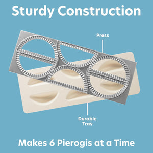 CucinaPro Pierogi Maker w Tray & Press- Makes 6 Pierogis, Dumplings Potstickers or Holiday Pastry at Once- Stainless Steel Durable Construction, Portable Set Easy to Use - Homemade Cooking Xmas Gift