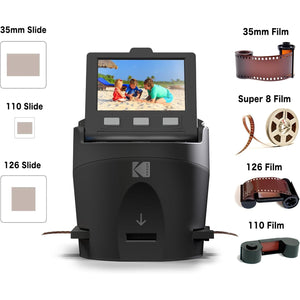 Kodak SCANZA Digital Film & Slide Scanner – Converts 35mm, 126, 110, Super 8 & 8mm Film to JPEG with 3.5" LCD, Easy-Load Inserts & Adapters