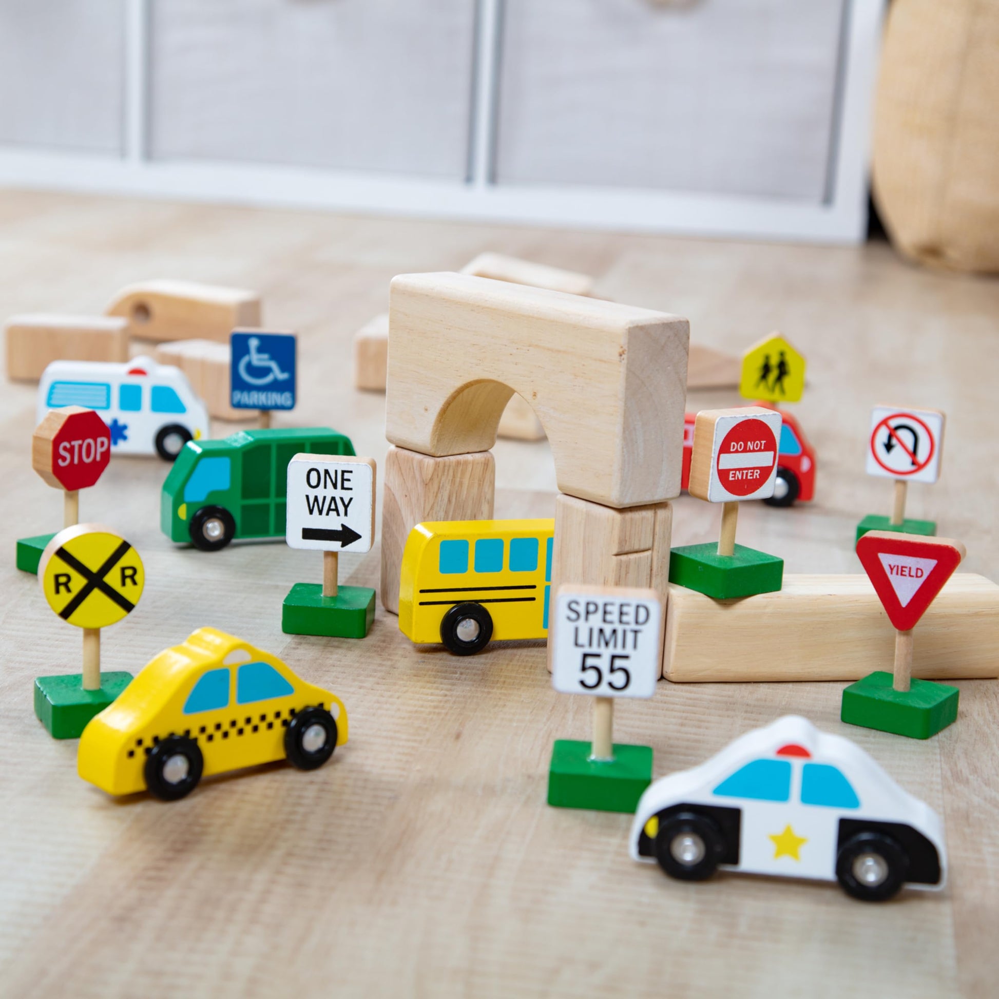 Buy now Melissa & Doug Wooden Vehicles and Traffic Signs with 6 Cars and 9 Signs at indiglob india