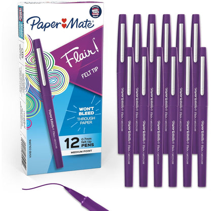 Paper Mate Flair Felt Tip Pens, Medium Point (0.7mm), Black, 12 Count