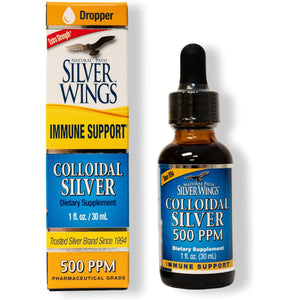 Natural Path Silver Wings Colloidal Silver 500PPM, Amber Brown Liquid Immune Support, 1 Fl Oz (Pack of 1)