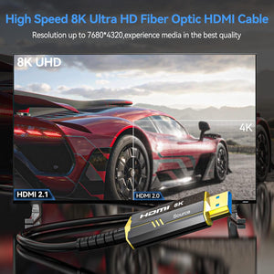 Fiber Optic HDMI Cable 50FT, 8K (HDMI 2.1,48Gbps) Ultra High Speed HDMI Cord with Gold Plated Connectors, 8K@60Hz 4K@120Hz, Compatible for PS4/5 PC HDTV Projector Large Display, Male-to-Male