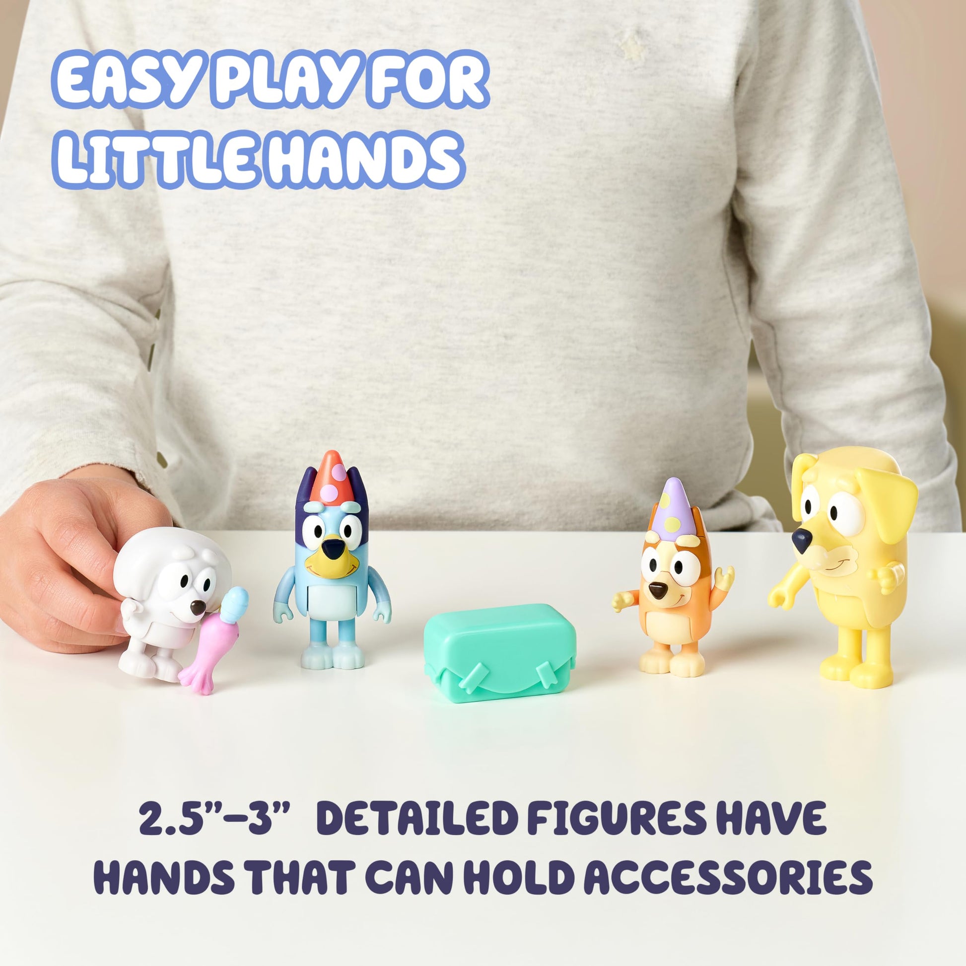 Buy now Bluey Pass The Parcel Figurine Toys Pack of 4, Character Toys with Bingo, Lucky’s Dad, and Lila Figures, Small Action Figures for Kids Ages 3+ at indiglob india