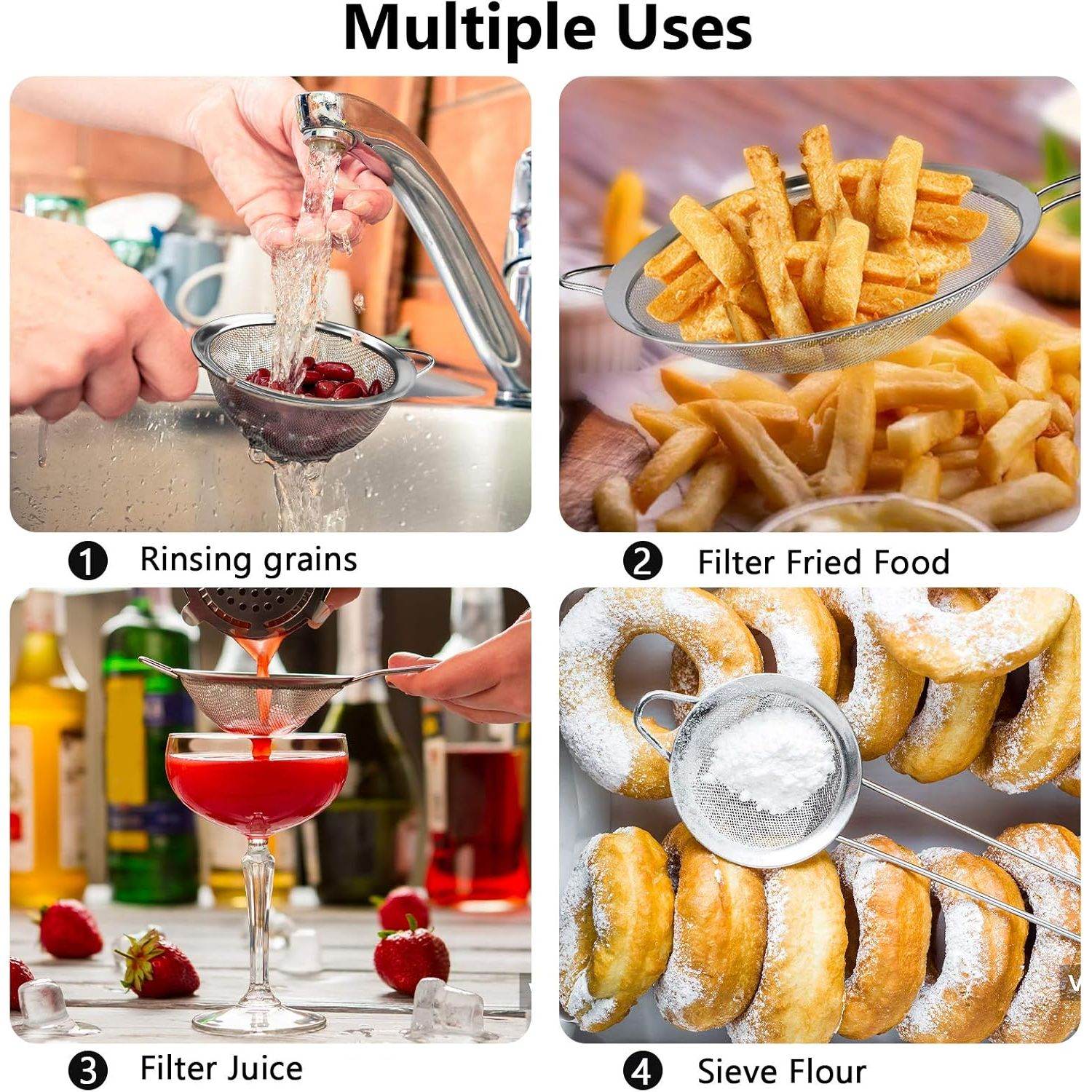 3Pcs Super Wire Extra Fine Mesh Strainer with Handle, Small Medium Large Size Sifter Metal Strainer Set, Stainless Steel Sieve Fine Mesh Strainers for Kitchen Rice Juice Quinoa Food Flour Baking YLYL - My Store