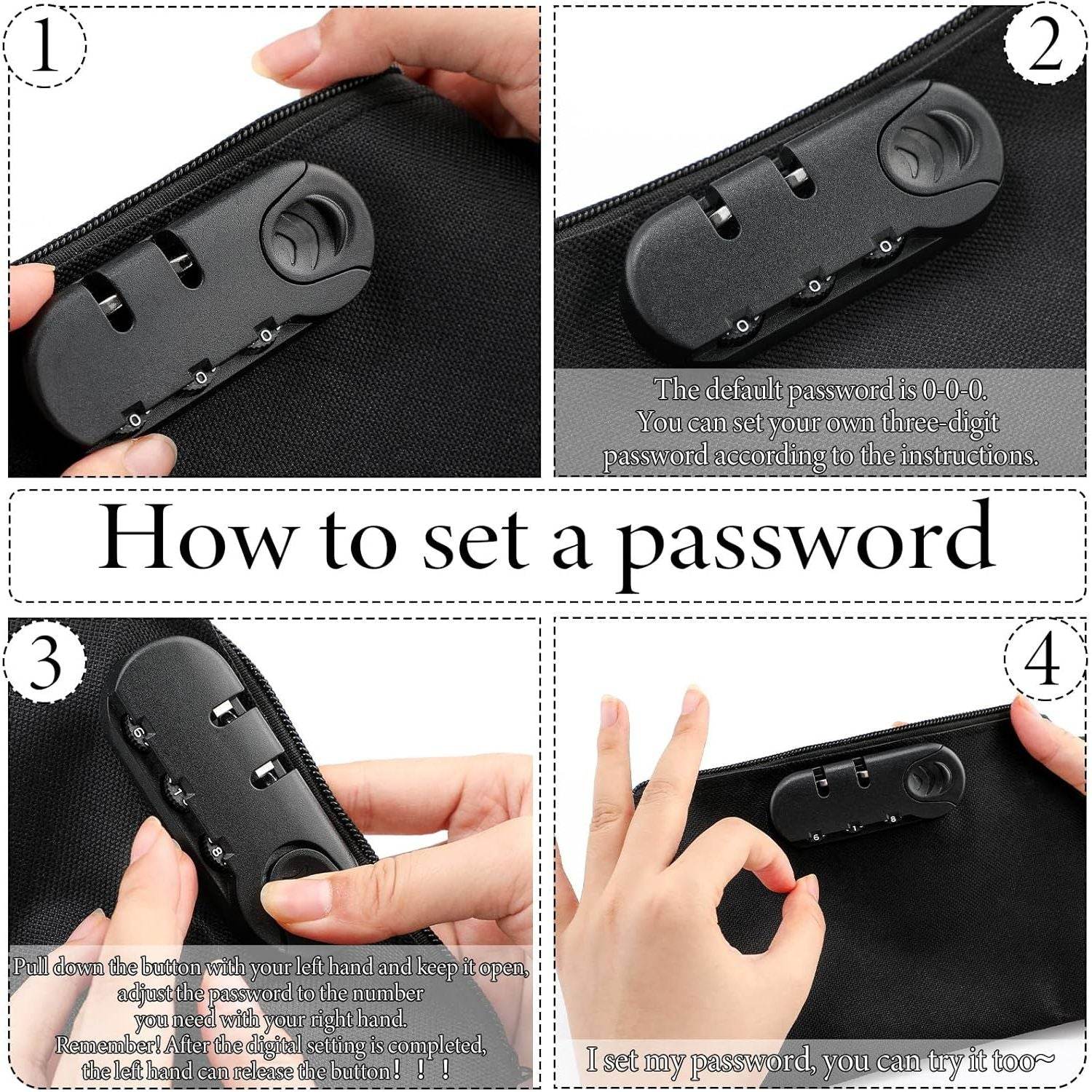 2 Pcs Locking Money Bag with Lock Pouch Black Locking Cash Bag with Combination with Zipper for Cash Bracelet Phone and Credit Cards - My Store