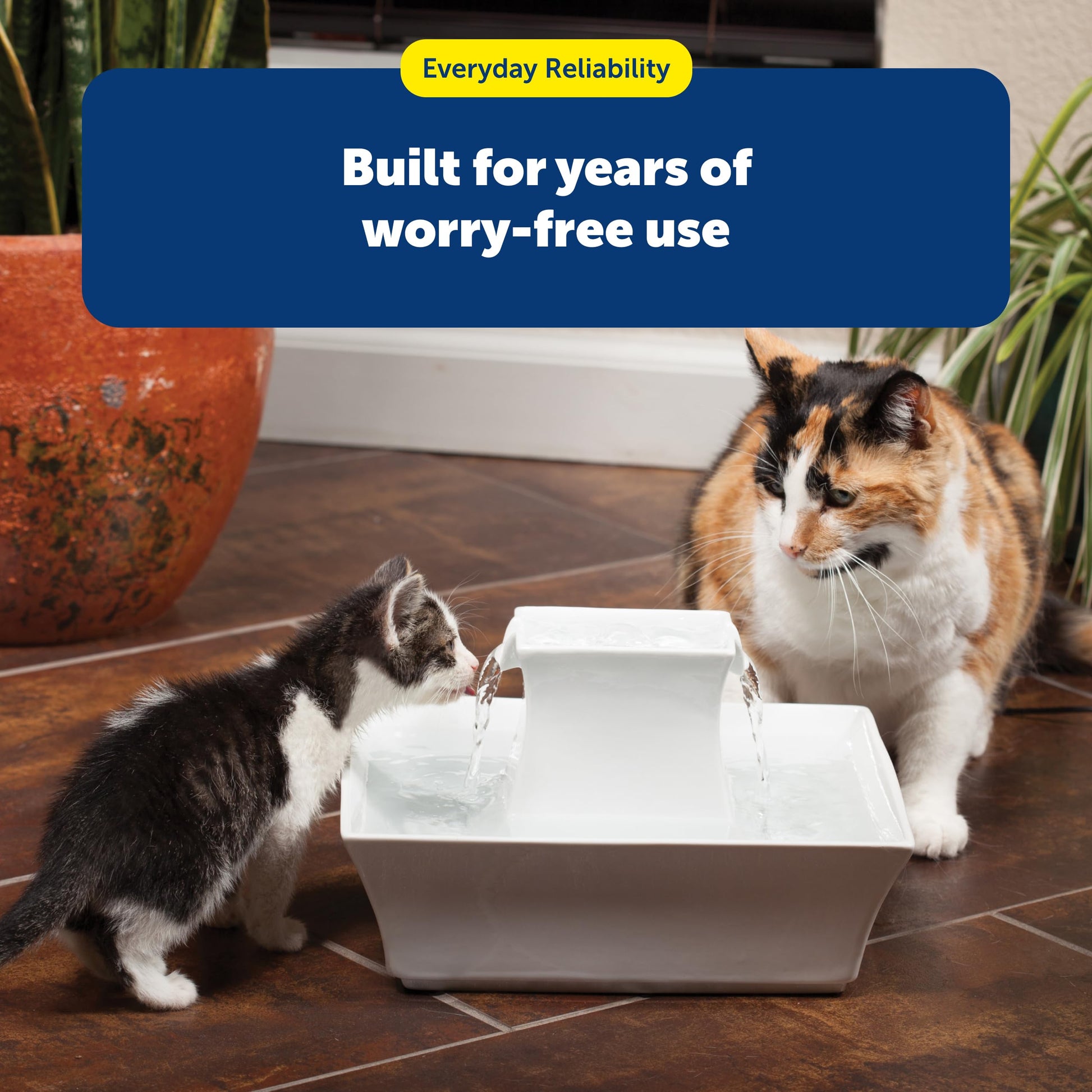 Buy now PetSafe Drinkwell Pagoda Fountain - Hygienic Ceramic Continuous Flowing Fountain - Elevated Upper Bowl & Double Free-Falling Stream Design - Minimalist Pet Hydration Station - 70 oz Capacity at indiglob india
