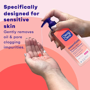 Clean & Clear Essentials Oil-Free Foaming Facial Cleanser, Daily Face Wash with Pro-Vitamin B5 Gently Removes Oil & Pore Clogging Impurities Without Drying Skin, Fragrance-Free, 8 fl. oz