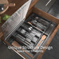 Double Layer Silverware Tray with Lid, Drawer Organizer for Utensil Tray, Cutlery Storage Holder with Cover, Black