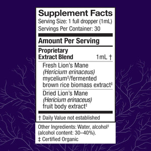 Host Defense Mushrooms Lion's Mane Extract - Lion's Mane Liquid Supplement for Brain Health - Mushroom Support for Focus & Memory Function - Immune & Nervous System Support - 1 fl oz (30 Servings)*