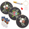 Maydear 3 Sets Embroidery kit for Beginners Adults,Embroidery Kit Punch Needle Kit Cross Stitch Kits with Embroidery Hoop and Instructions,Hand Embroidery Starter Kit - JH-2109031