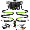 SHINE HAI Retractable Hands Free Dog Leash with Dual Bungees for 2 Dogs, Adjustable Waist Belt Fanny Pack, Reflective Stitching Leash for Running Walking Hiking Jogging Biking Black - Green/Black