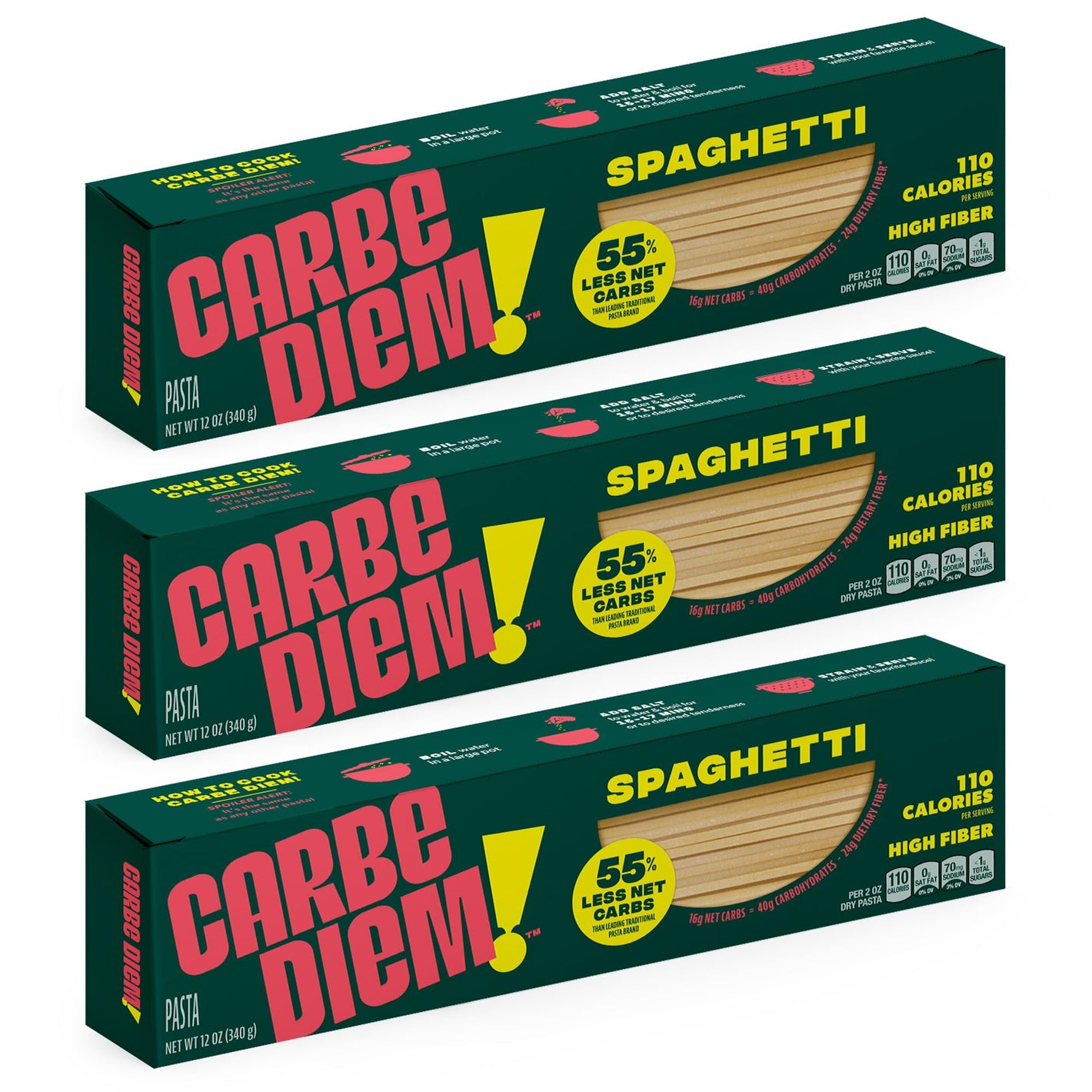 Buy now Carbe Diem!, Spaghetti, Lower Net Carb Pasta with Traditional Flavor & Texture, 8 grams of Protein, 55% Fewer Net Carbs & Only 110 Calories Per Serving, Pack of 3 at indiglob india