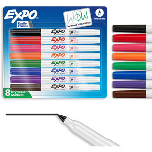 EXPO Low Odor Dry Erase Markers Ultra-Fine Tip Assorted Colors 8 Count