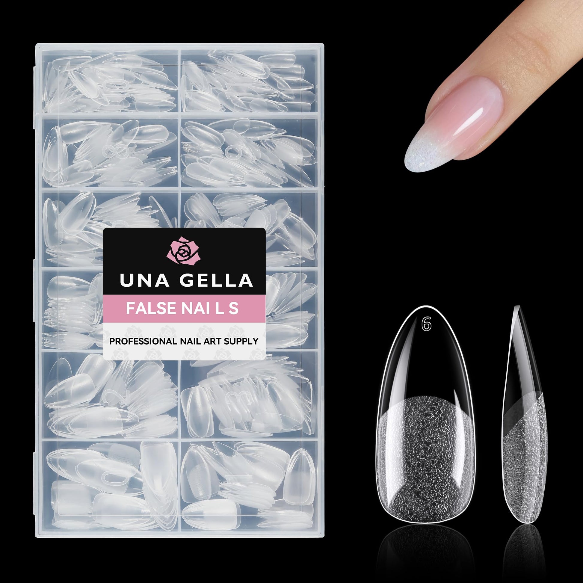 Buy now UNA GELLA Almond Gel Nail Tips, 504PCS Pre Etched Clear Fake Nails Tips Medium Almond Shape - 12 Sizes Full Cover Soft Acrylic Press On Nail Extensions No C Curve Gift for Diy at Home Medium Pointed Almond at indiglob india