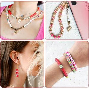 Buy now Redtwo 6200 Pcs Clay Beads Bracelet Making Kit, Flat Round Polymer Heishi Friendship Bracelet Jewelry Kit with Charms and Elastic Strings for Girls 8-12 Gifts for Kids at indiglob india