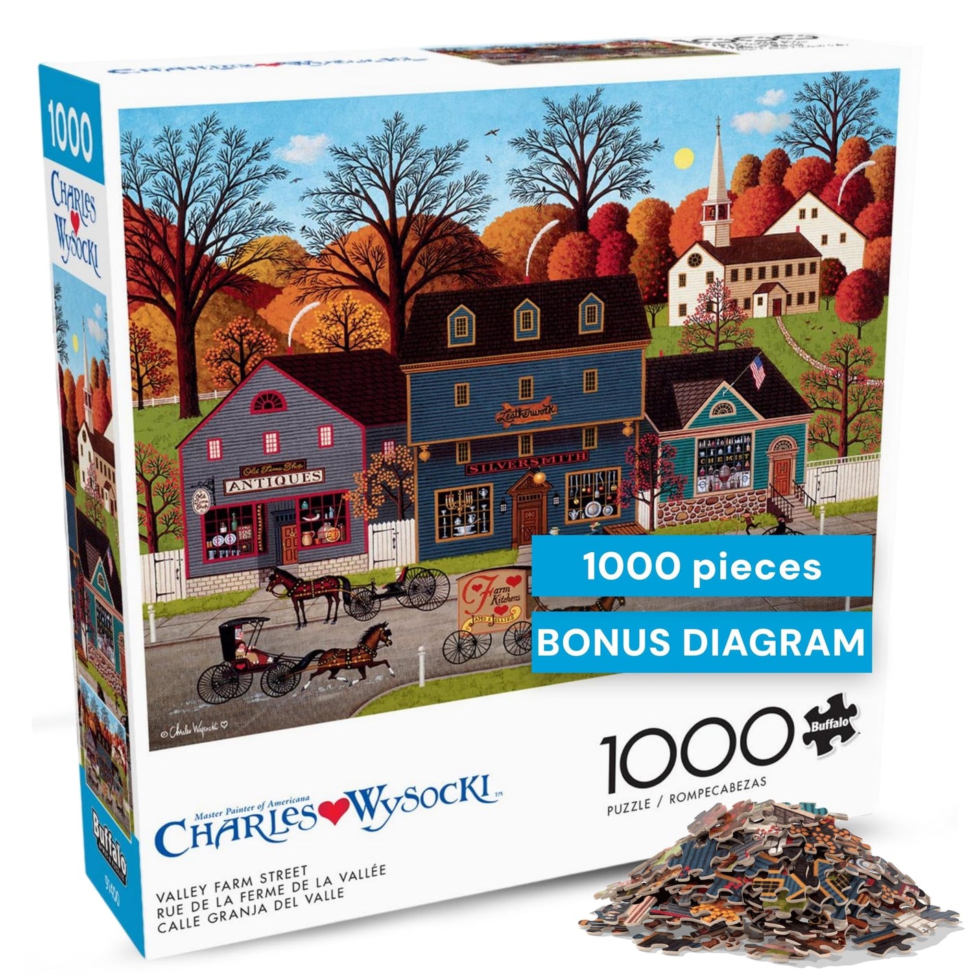 Buy now Buffalo Games – Charles Wysocki Valley Farm Street 1000 Piece Jigsaw Puzzle for Adults, Classic Americana Artwork with Full-Color Poster at indiglob india