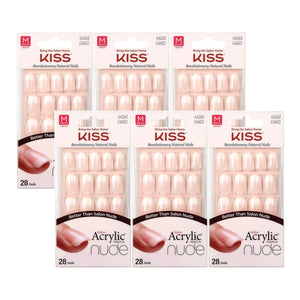 Buy now Kiss Salon Acrylic Nude French 28 Count Medium Length Flat (Pack of 6) at indiglob india