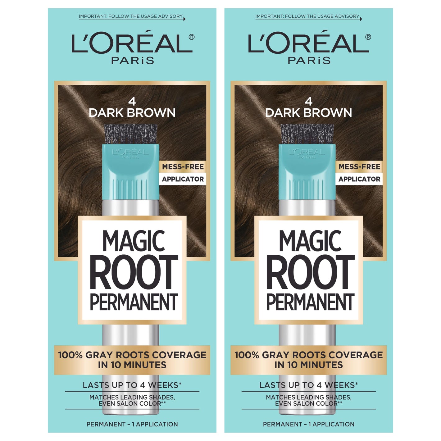 Buy now L'Oreal Paris Magic Root Rescue 10 Minute Root Hair Coloring Kit, Permanent Hair Color with Quick Precision Applicator, 100 percent Gray Coverage, 4 Dark Brown, 2 count at indiglob india