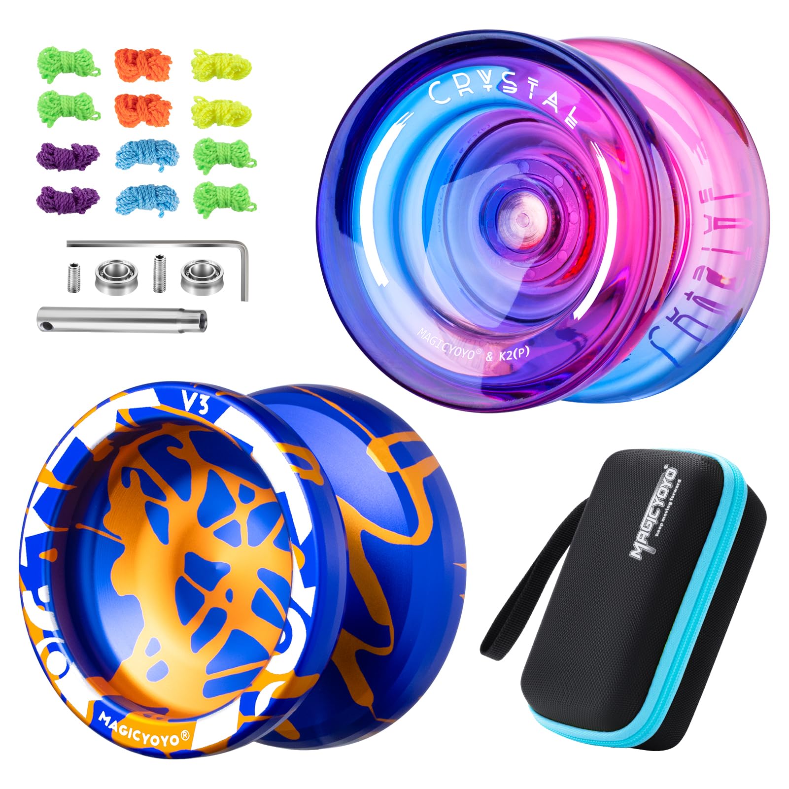 Buy now MAGICYOYO V3 Yoyo for Kids 8-12 or Above, Responsive Yoyo Professional with Dual Function, Professional Trick Yo yo for Adults with 12 Yo-yo Strings, KK Bearing, Bearing Puller, Axle,Case Bag -Black V3 Blue Gold+K2 Pink Purple at indiglob india