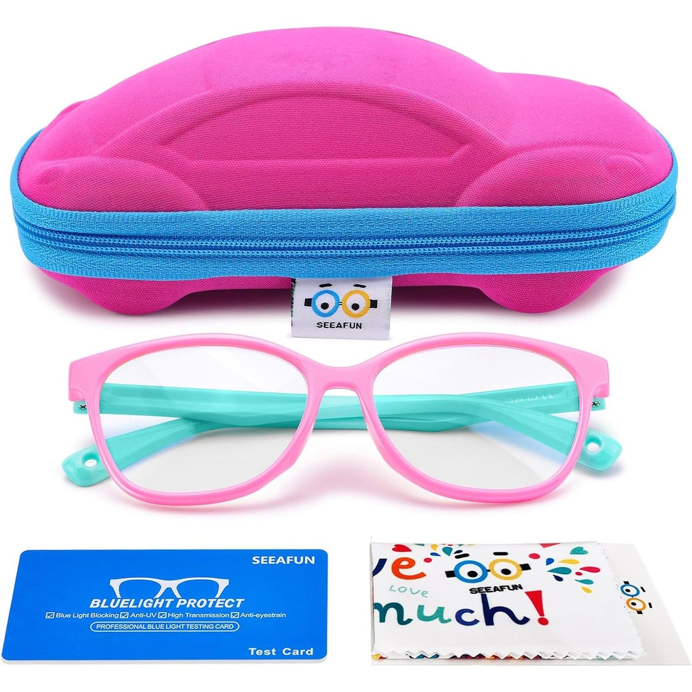 Blue Light Glasses for Kids Girls Boys with Cute Car Case, UV400 Protection, Anti Blue Ray Age3-12