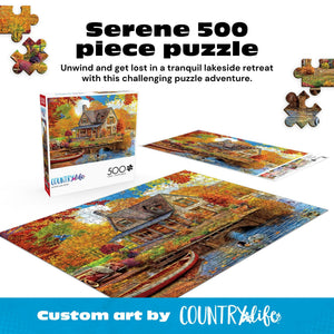 Buy now Buffalo Games - 500 Piece Jigsaw Puzzle Angelo Bonito Autumn Lake House, Made in USA, Premium Recycled Board, Full-Color Poster at indiglob india