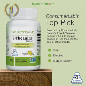 Buy now Nature's Trove L-Theanine 200mg 120 Vegetarian Capsules at indiglob india