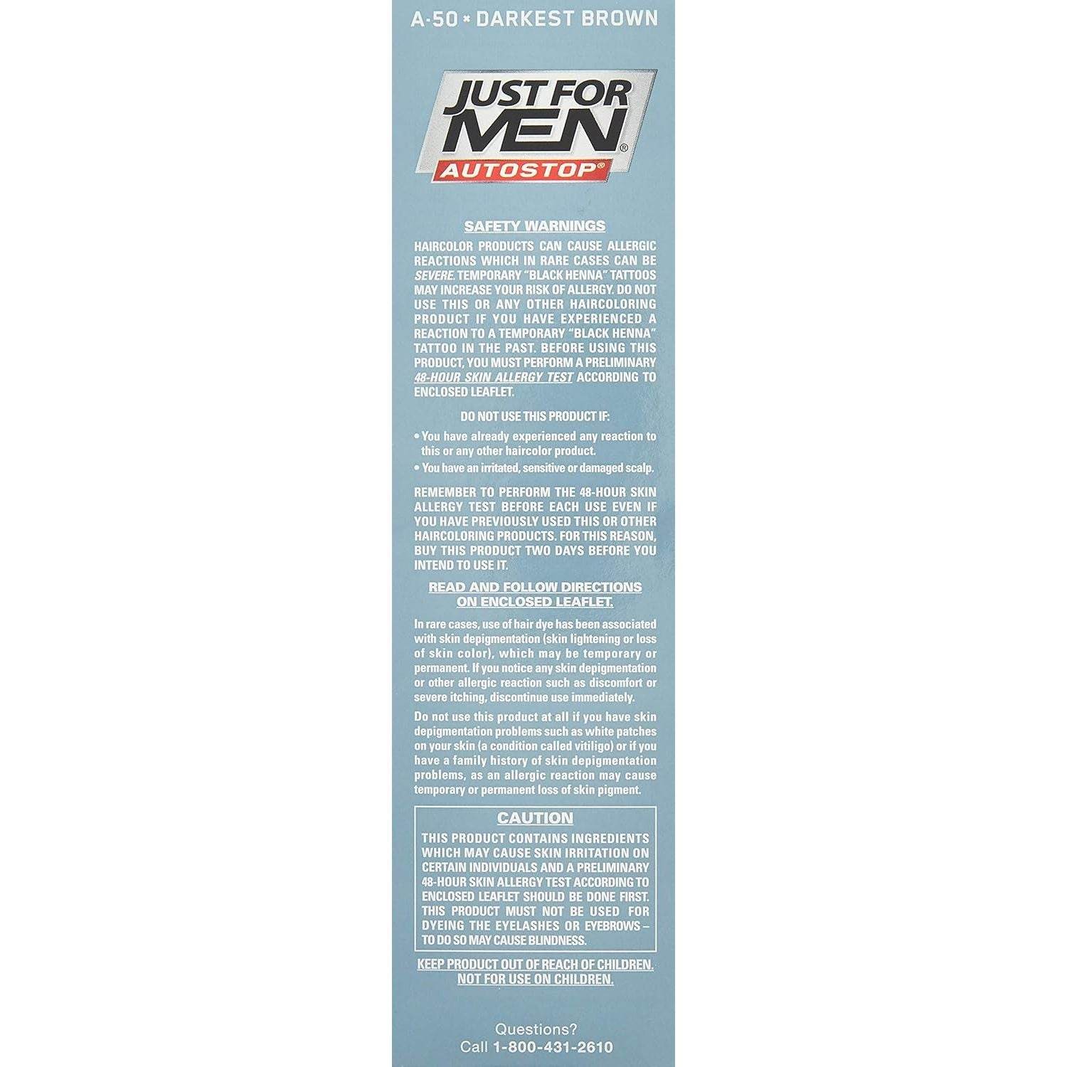 Just For Men Auto Stop Hair Color - Darkest Brown A-50 Just For Men Hair Color Men 1 Application (Pack of 3) - My Store