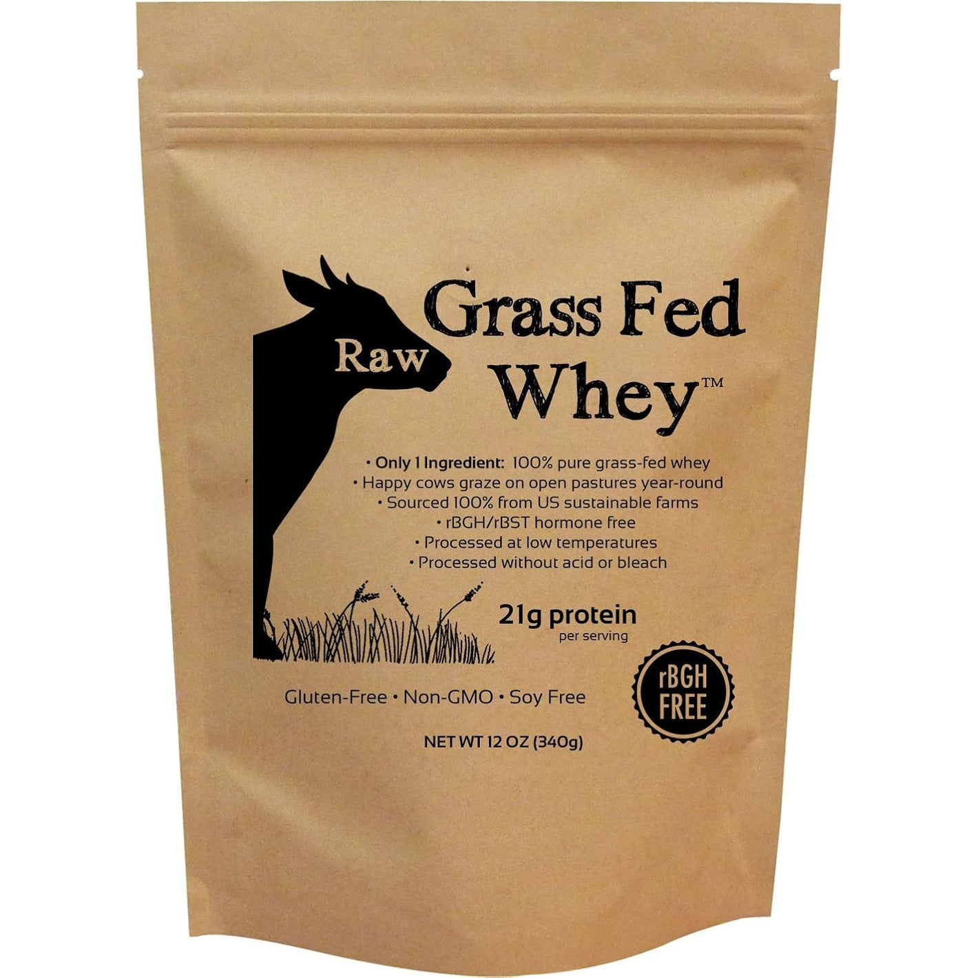 Raw Grass Fed Whey Protein Powder – Unflavored, Only 1 Ingredient: 100% Pure Grass-Fed Whey from Happy, Healthy Cows – Undenatured, Non-GMO, Hormone-Free, Gluten-Free, Made in USA, 12 OZ