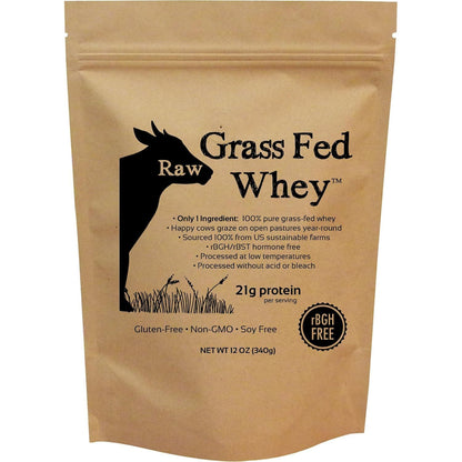 Raw Grass Fed Whey Protein Powder – Unflavored, Only 1 Ingredient: 100% Pure Grass-Fed Whey from Happy, Healthy Cows – Undenatured, Non-GMO, Hormone-Free, Gluten-Free, Made in USA, 12 OZ