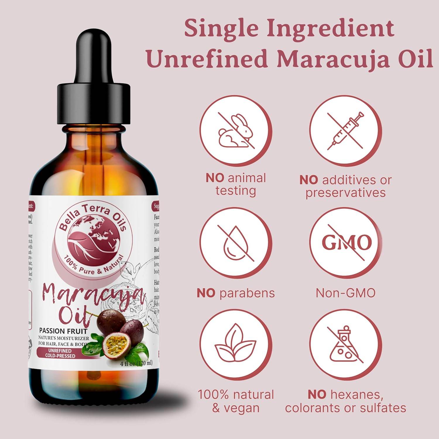 Bella Terra Oils - Maracuja Seed Oil 4oz - Dive into the Passion Fruit's Nutritional Profile, Enriched with Vitamin A & Essential Fatty Acids, for Natural Skin Nourishment - My Store