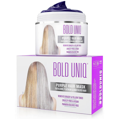 Bold Uniq Purple Hair Mask - Toner For Blonde, Platinum, Bleached, Silver, Gray, Ash & Brassy Hair - Remove Yellow Tones & Condition Dry, Damaged Hair - Cruelty Free & Vegan - 6.76oz
