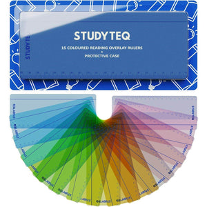 15 x Studyteq Professional Dyslexia Colored Reading Overlays and Rulers + Protective Case | Reading Tracking Rulers for Visual Stress, Dyslexia, Irlens Syndrome, and ADHD - My Store
