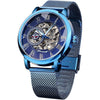 FORSINING Men's Skeleton Watch Steampunk Watch Black Mechanical Watch for Men Minimalist Retro Design Mechanical Skeleton Wrist Watch Transparent - Blue