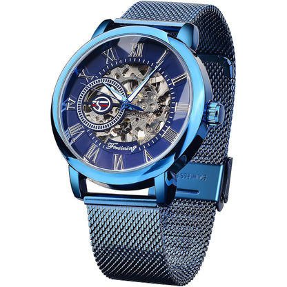 FORSINING Men's Skeleton Watch Steampunk Watch Black Mechanical Watch for Men Minimalist Retro Design Mechanical Skeleton Wrist Watch Transparent