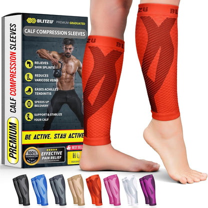 BLITZU Calf Compression Sleeve for Men & Women Footless Compression Socks Support Runners Leg Sleeve Shin Splints Pain Relief