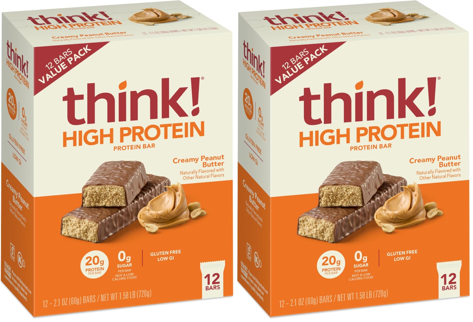 Buy now think! Protein Bars, High Protein Snacks, Gluten Free, Kosher Friendly, Creamy Peanut Butter, Nutrition Bars, 2.1 Oz per Bar, 12 Count (Packaging May Vary) at indiglob india