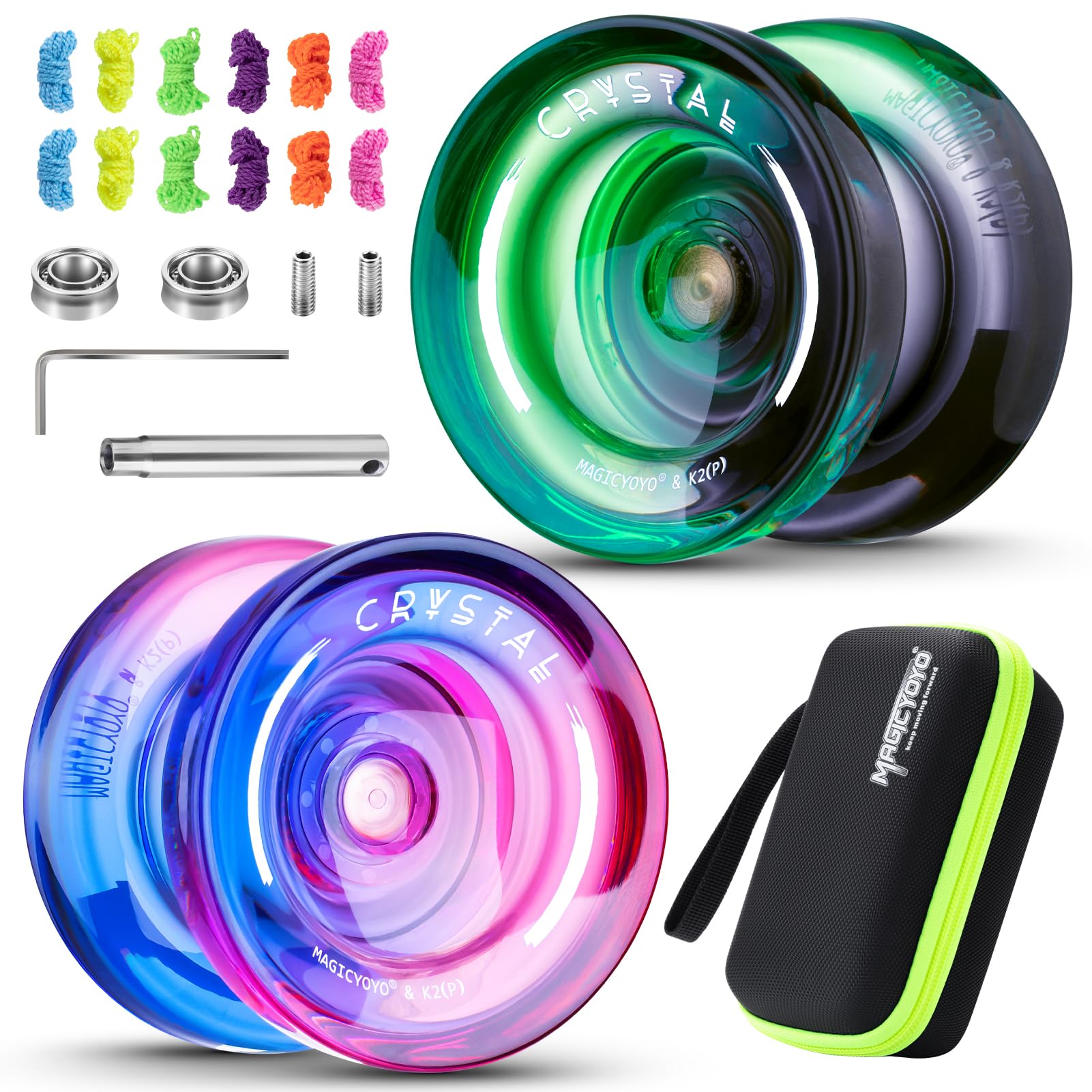 Buy now MAGICYOYO K2 Plus Crystal Orange Yoyo, Professional Fingerspin Trick Yo Yo for Kids/Adults, Responsive Yo-yo for Beginner, Replacement Unresponsive Bearing with 6 Yo yo Strings+Bearing Remover K2 Pink Purple+K2 Black Green at indiglob india