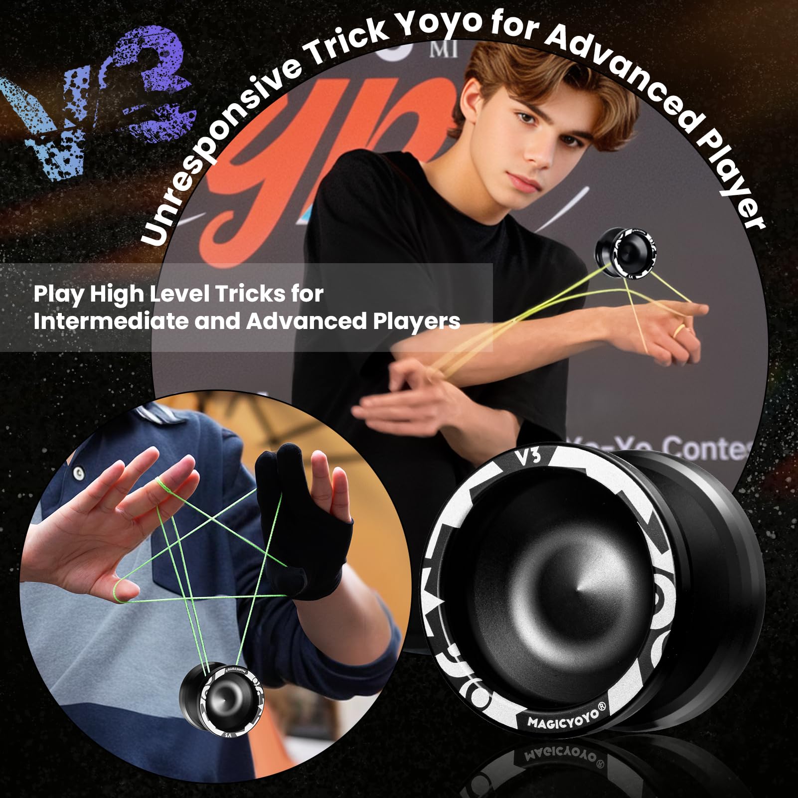 Buy now MAGICYOYO V3 Yoyo for Kids 8-12 or Above, Responsive Yoyo Professional with Dual Function, Professional Trick Yo yo for Adults with 12 Yo-yo Strings, KK Bearing, Bearing Puller, Axle,Case Bag -Black at indiglob india