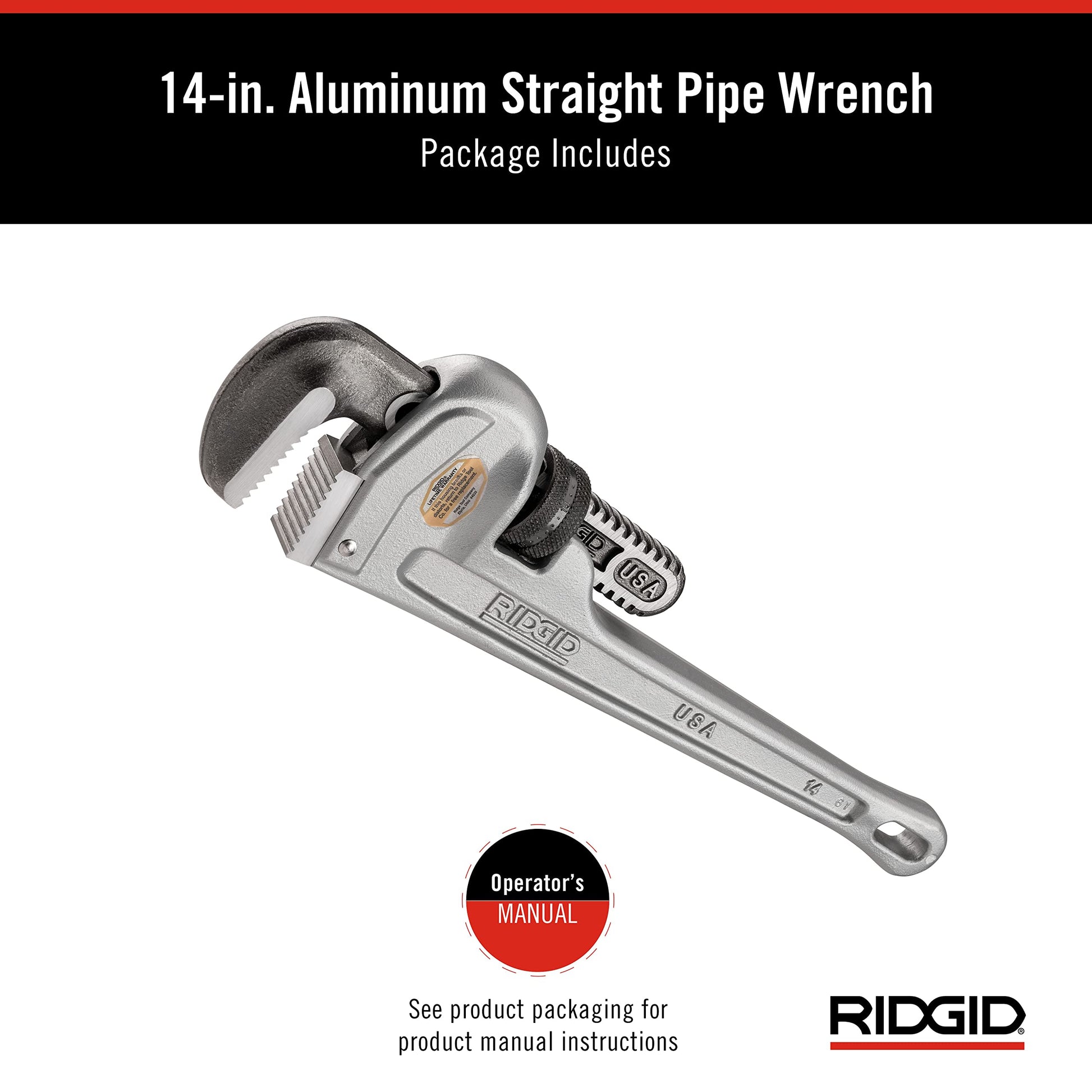 Buy now RIDGID 31095 Model 814 Aluminum Straight 14" Plumbing Pipe Wrench, Silver, Made in the USA at indiglob india
