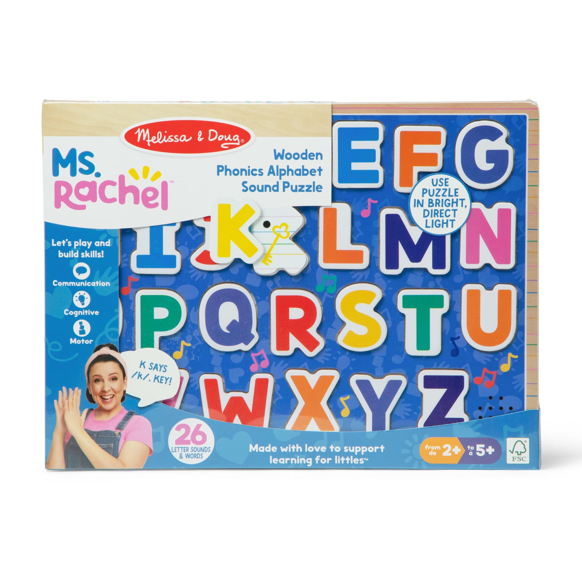 Buy now Melissa & Doug?? Ms. Rachelƒ?› Wooden Phonics Alphabet Sound Puzzle with Light-Activated Sound Effects, 26-Piece Toddler Toys for Boys and Girls Ages 2+ Years - FSC Certified at indiglob india