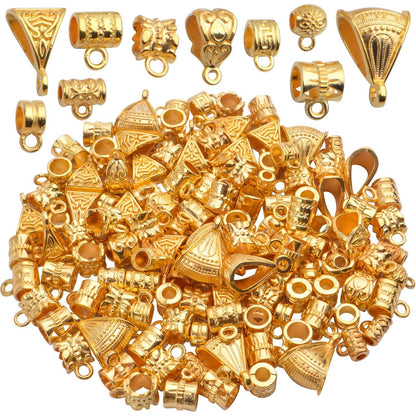 BronaGrand 100g (About 120-170pcs) Mixed Antique Copper Bail Beads,Spacer Bead,Bail Tube Beads,Bracelet Charms,Necklace Pendants for Jewelry and Craft Making