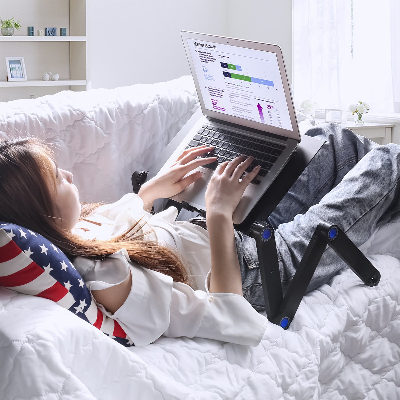 Buy now Adjustable Laptop Stand, Laptop Table Bed, Portable Lap Desk Foldable Table Workstation Notebook Riser Mouse Pad, Ergonomic Laptop Stand 2 CPU Cooling Fan, Best Gifts, Black laptop table at indiglob india