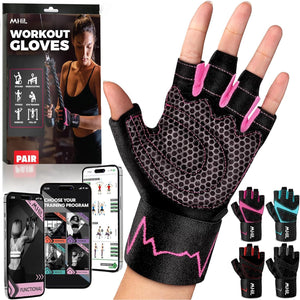 MhIL Workout Gloves for Women – Breathable Gym Gloves for Women with Palm Protection and Enhanced Grip – Padded Weight Lifting Glove for Womens with Wrist Wraps Support Weightlifting Exercise Cycling