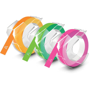 DYMO 3D Plastic Embossing Labels for Embossing Label Makers, Neon, 3/8'' x 9.8', 3-roll Pack (1933353)